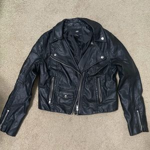 H&M faux black leather crop jacket